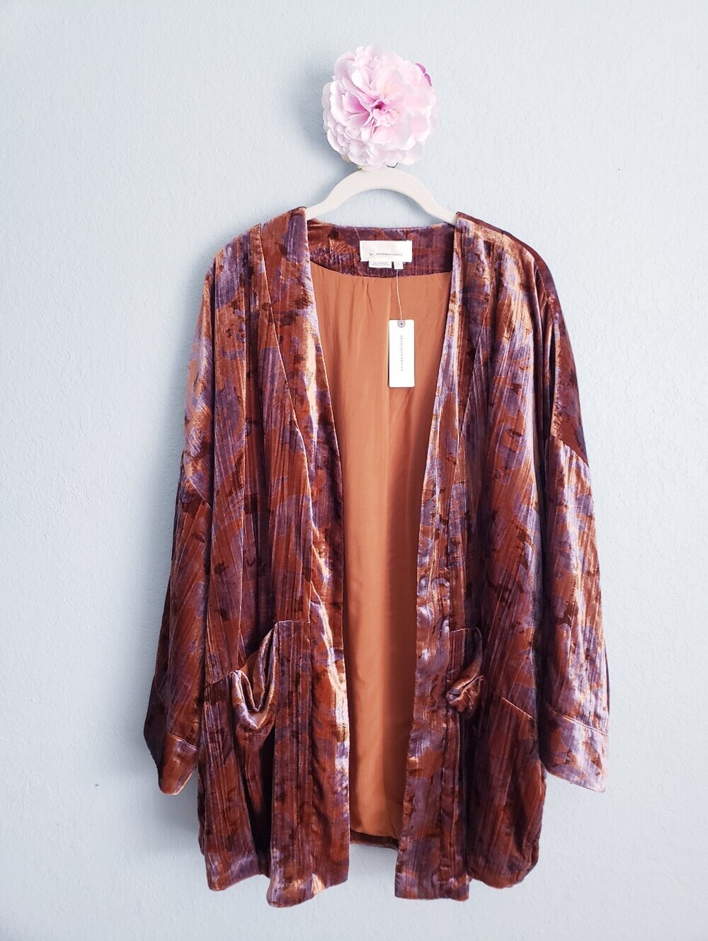 Anthropologie Esme Velvet Copper & Purple Kimono Jacket